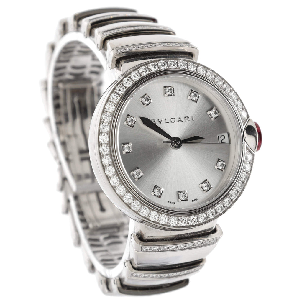 LVCEA Automatic Watch White Gold with Diamond Bezel, Markers and Bracelet 33