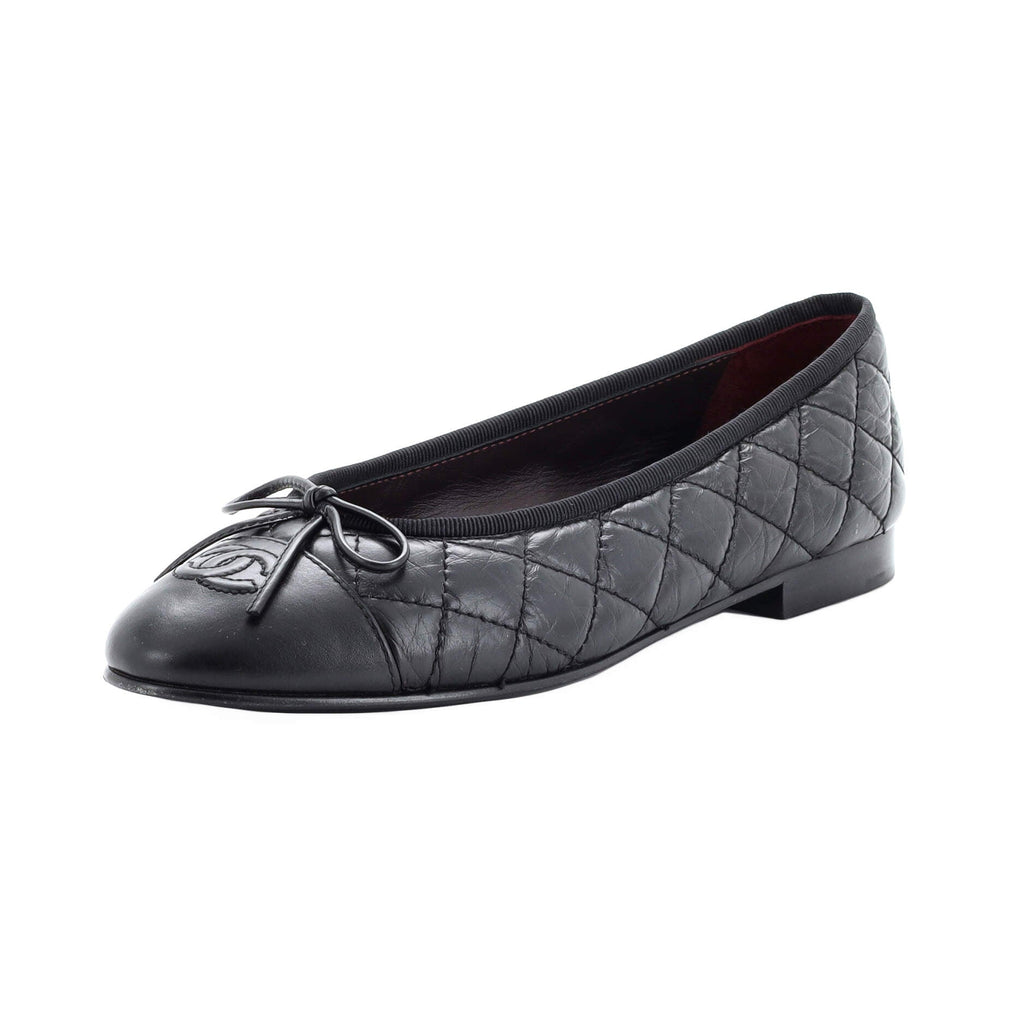 Women's CC Cap Toe Bow Ballerina Flats Quilted Leather