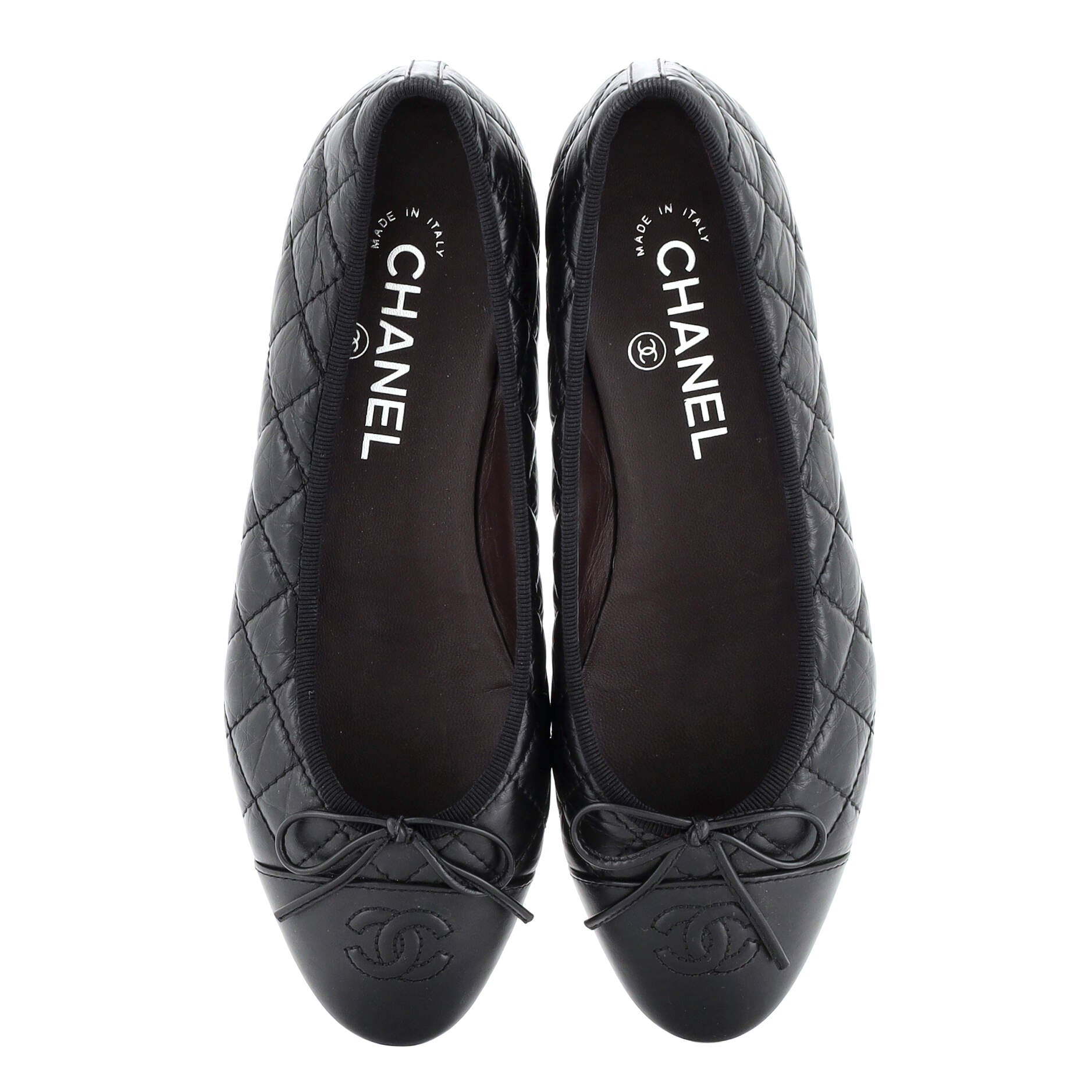 Women's CC Cap Toe Bow Ballerina Flats Quilted Leather
