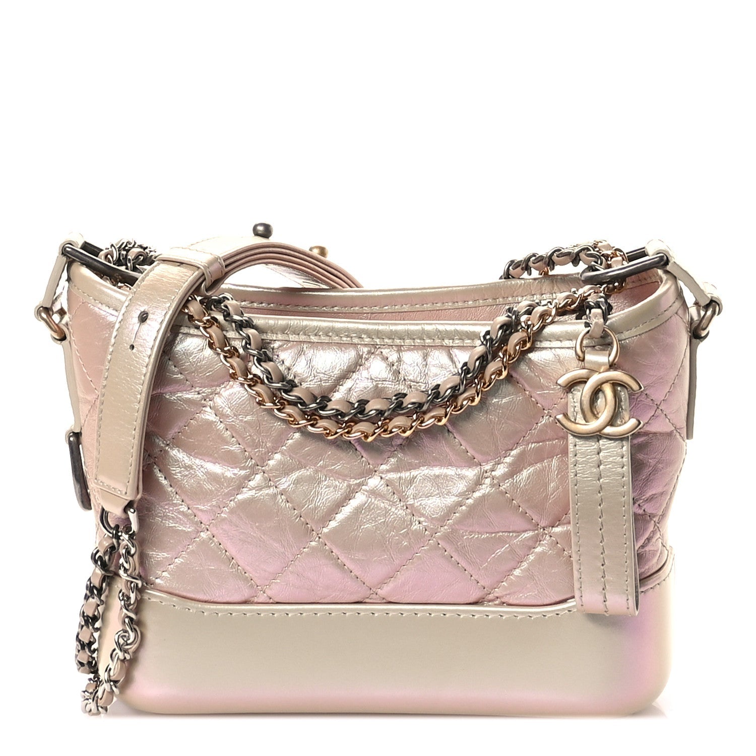 Iridescent Aged Calfskin Quilted Small Gabrielle Hobo Light Pink