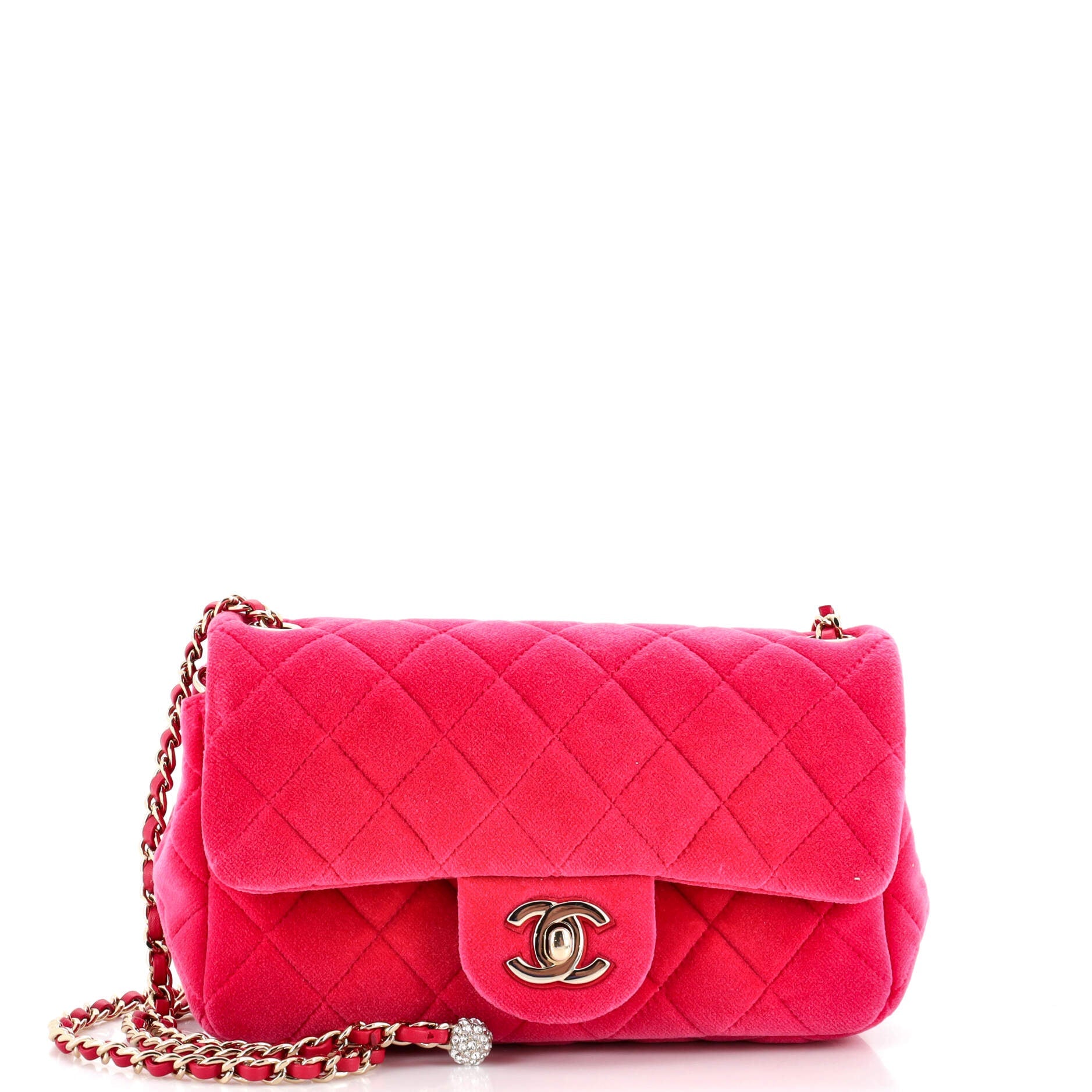 Pearl Crush Flap Bag Quilted Velvet with Crystal Detail Mini