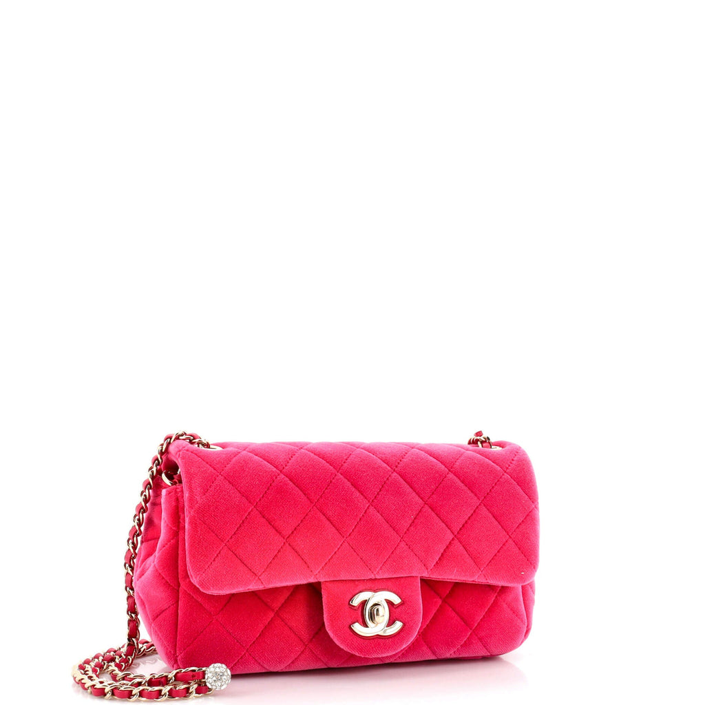 Pearl Crush Flap Bag Quilted Velvet with Crystal Detail Mini