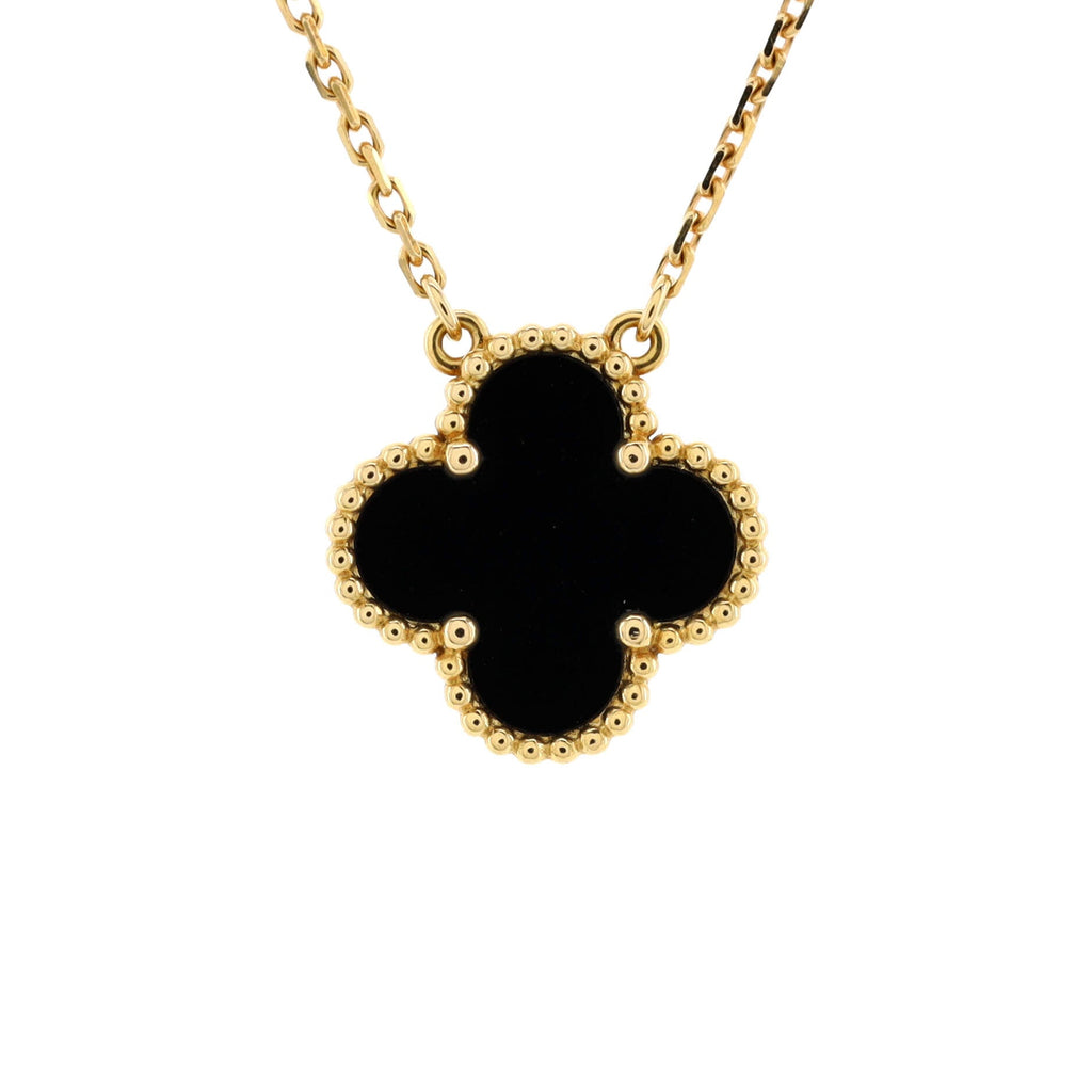 Vintage Alhambra Pendant Necklace 18K Yellow Gold and Onyx