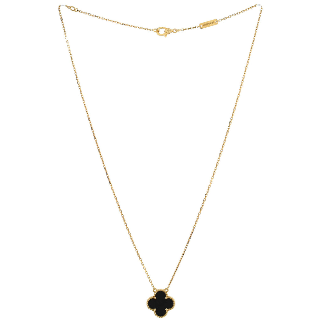 Vintage Alhambra Pendant Necklace 18K Yellow Gold and Onyx