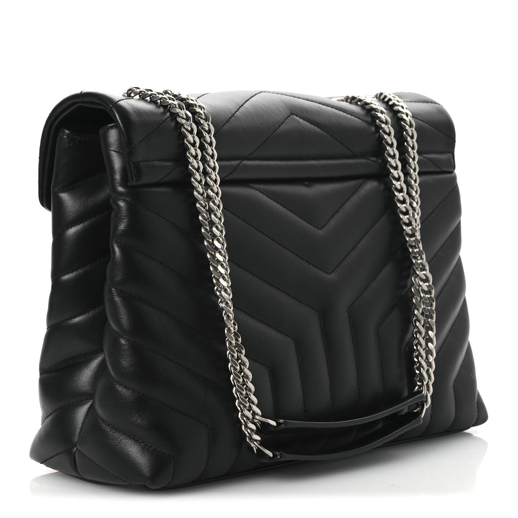 Calfskin Y Quilted Monogram Medium Loulou Chain Satchel Black