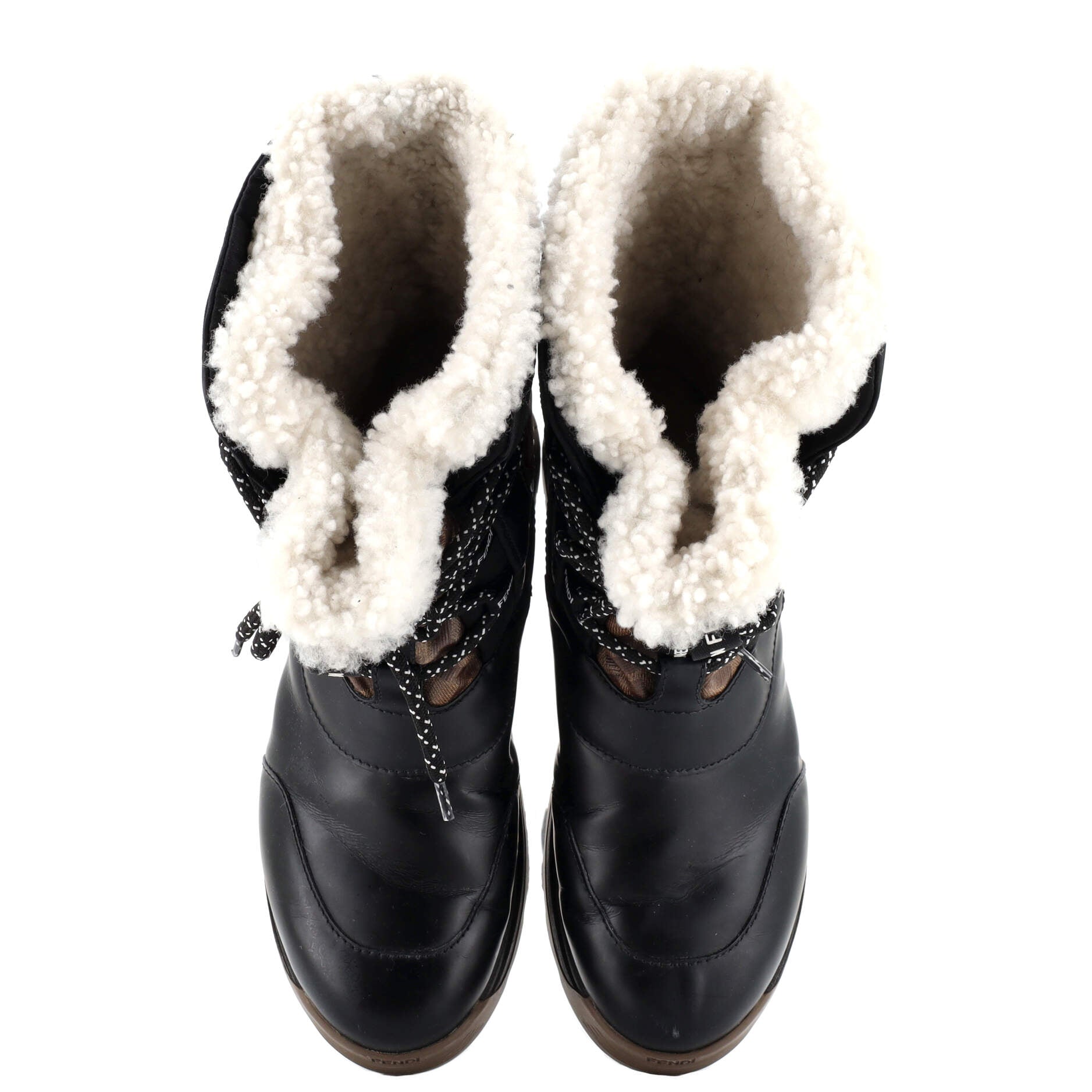 Women's T-Rex Lace Up Short Snow Boots Leather with Shearling and Zucca Coated Canvas