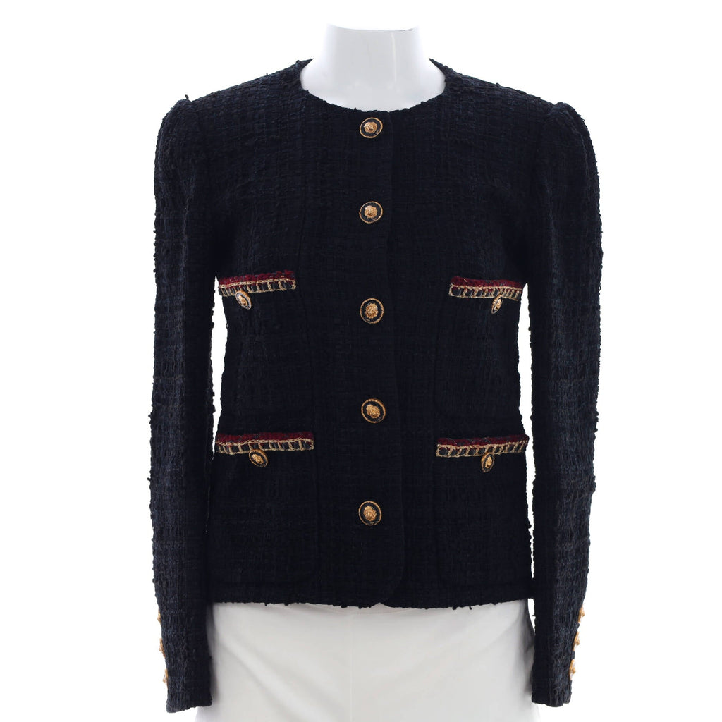 Women's Chateau Des Dames Four Pocket Collarless Button Up Jacket Tweed