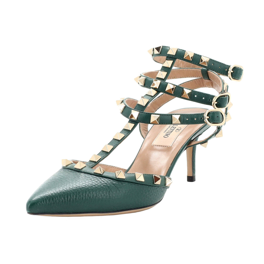 Women's Rockstud Caged Ankle Strap Pumps Leather 65
