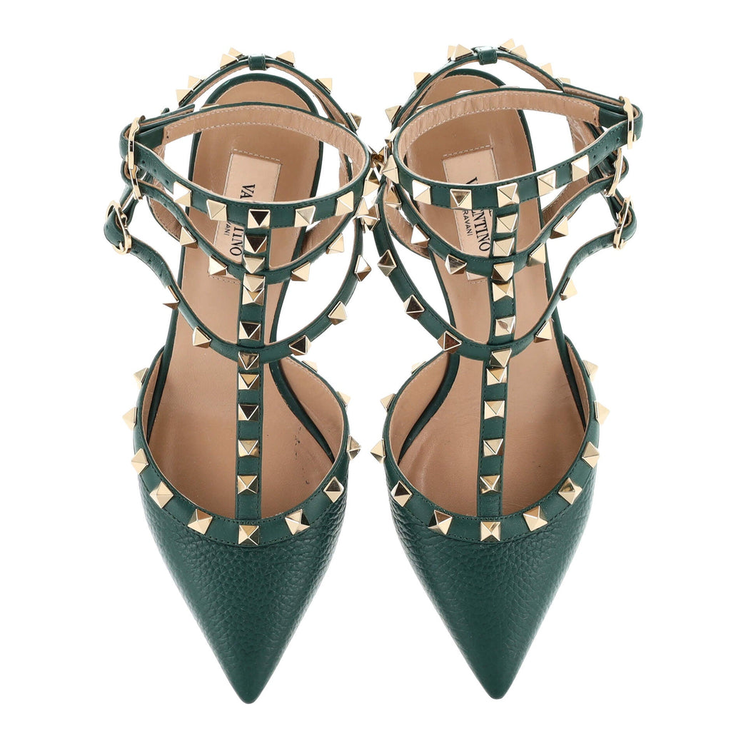 Women's Rockstud Caged Ankle Strap Pumps Leather 65