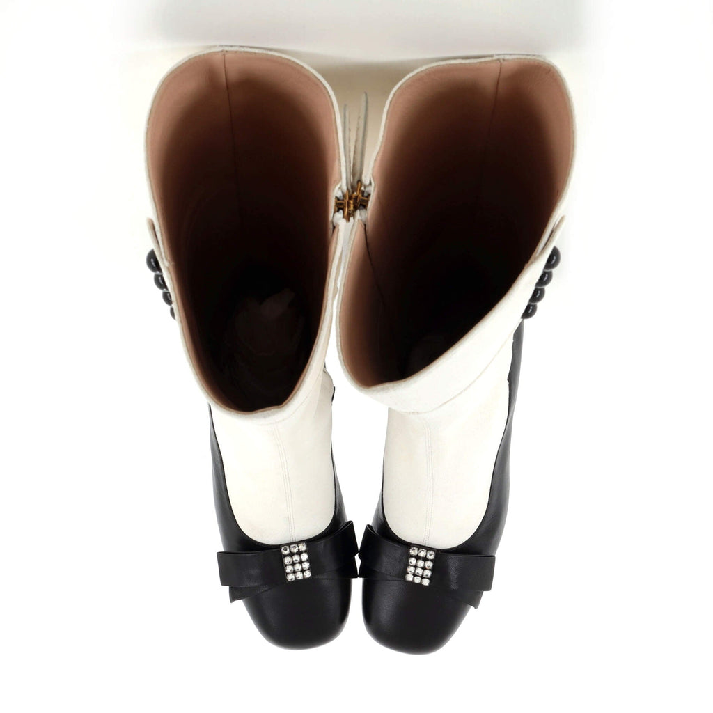 Women's Malaga Kid Knee High Bow Boots Suede with Leather and Crystals