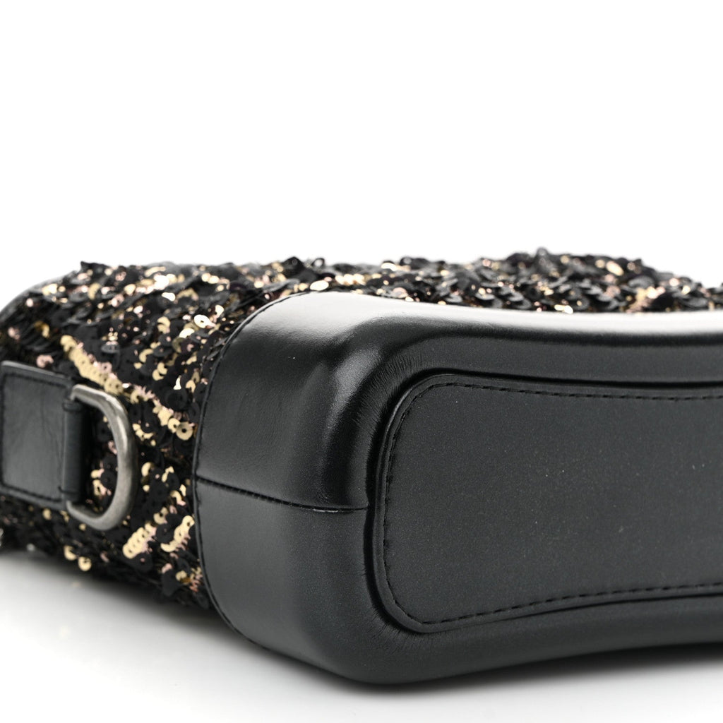Sequin Calfskin Small Gabrielle Hobo Black Gold