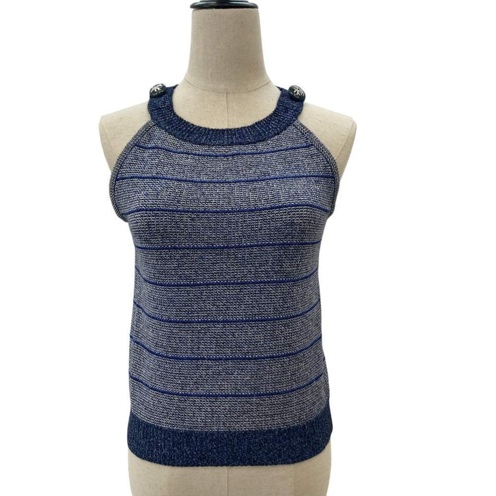 Chanel Coco Mark Lame Cashmere Silk Blend Sleeveless Knit