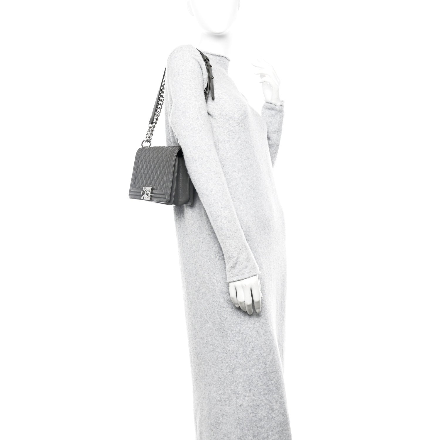 Caviar Quilted Medium Boy Flap Grey