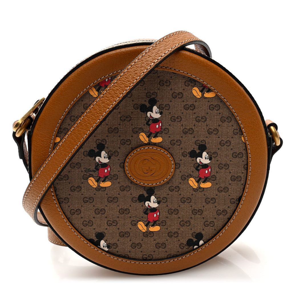 X DISNEY Mini Vintage GG Supreme Monogram Mickey Mouse Round Shoulder Bag Beige Vintage Sun Oil