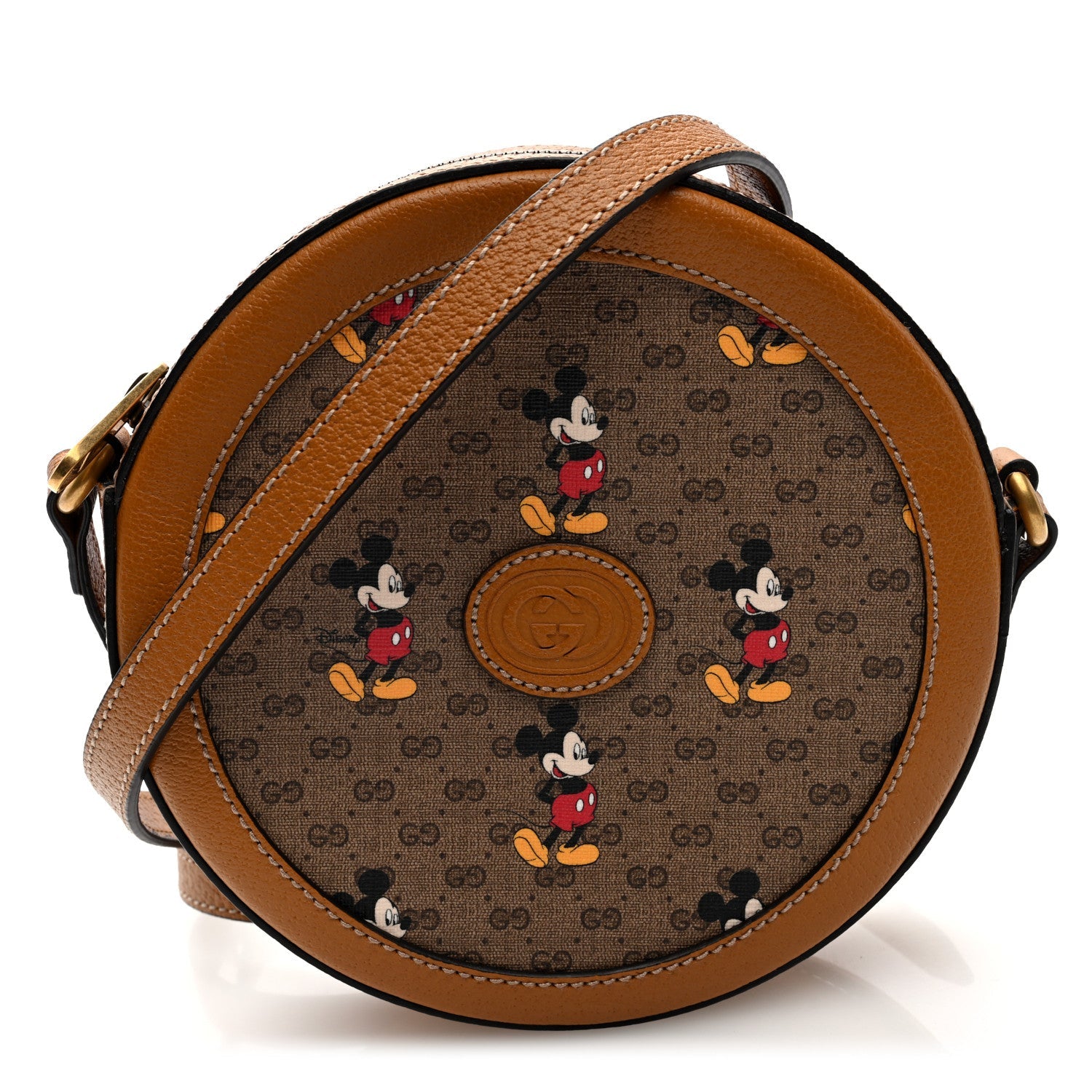 X DISNEY Mini Vintage GG Supreme Monogram Mickey Mouse Round Shoulder Bag Beige Vintage Sun Oil