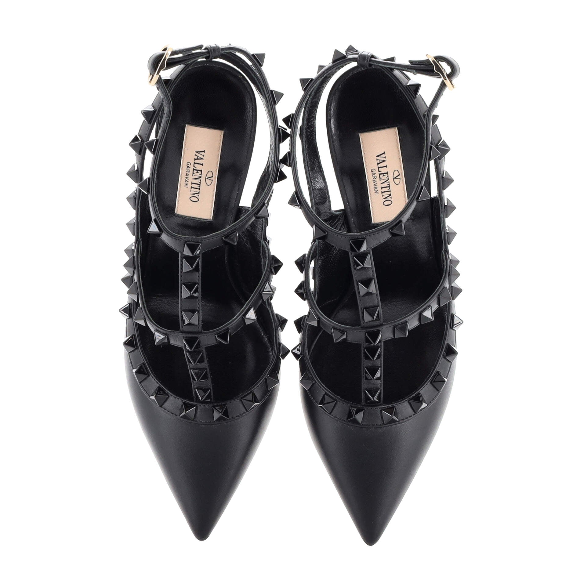 Women's Rockstud Ankle Strap Pumps Leather 100