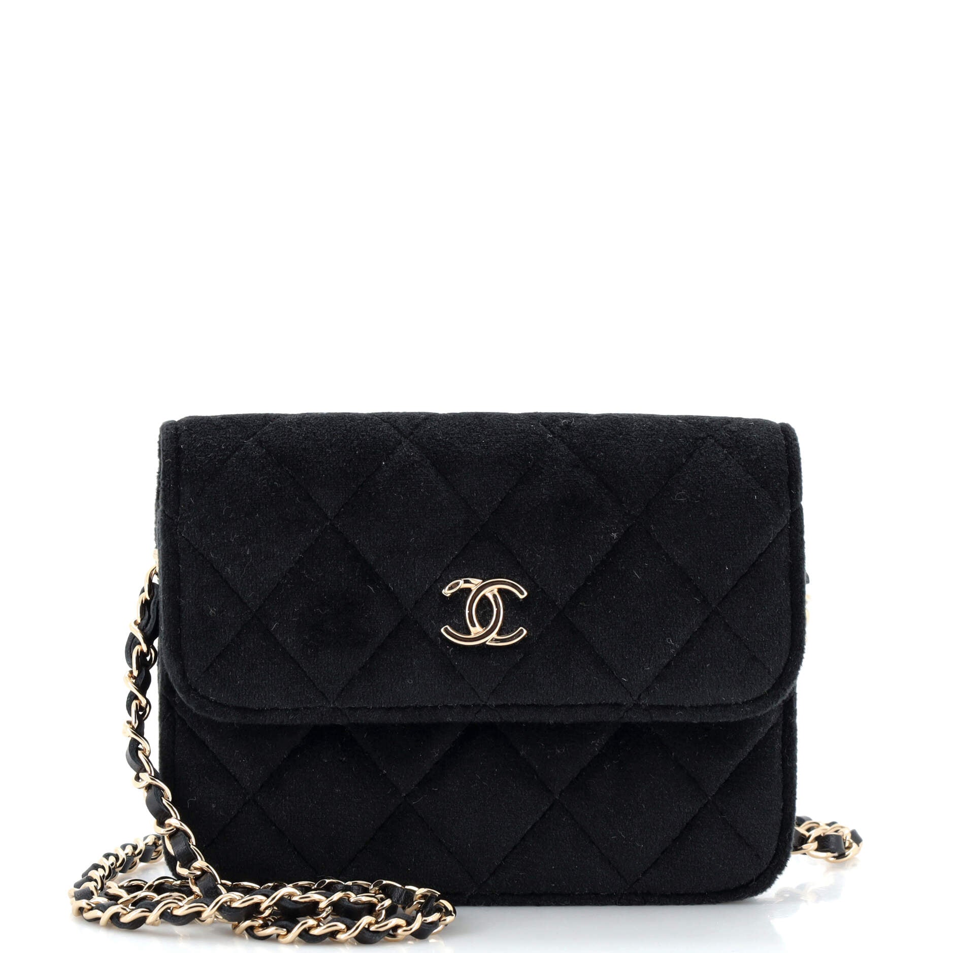 Pearl Crush Flap Clutch with Chain Quilted Velvet with Crystal Detail Mini