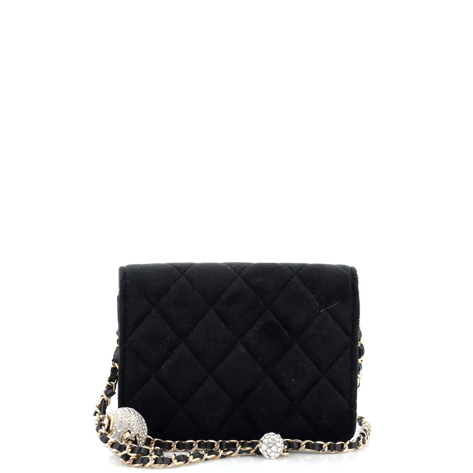 Pearl Crush Flap Clutch with Chain Quilted Velvet with Crystal Detail Mini