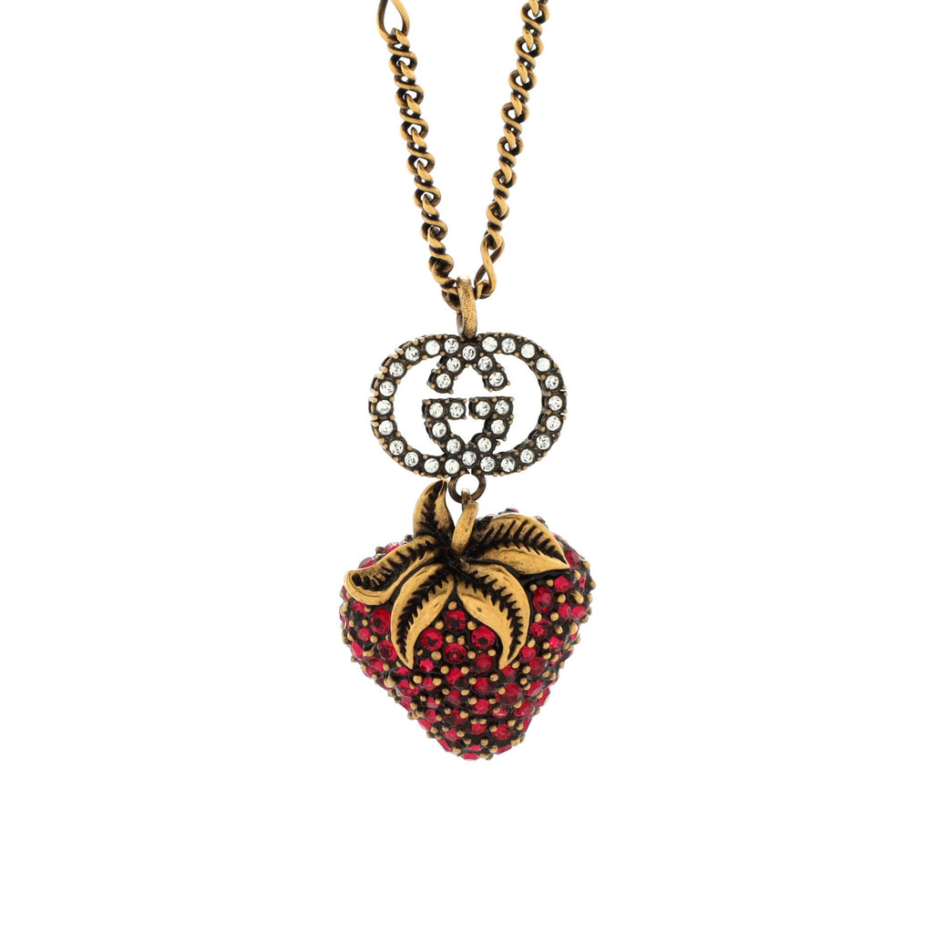 GG Strawberry Pendant Necklace Metal with Crystals