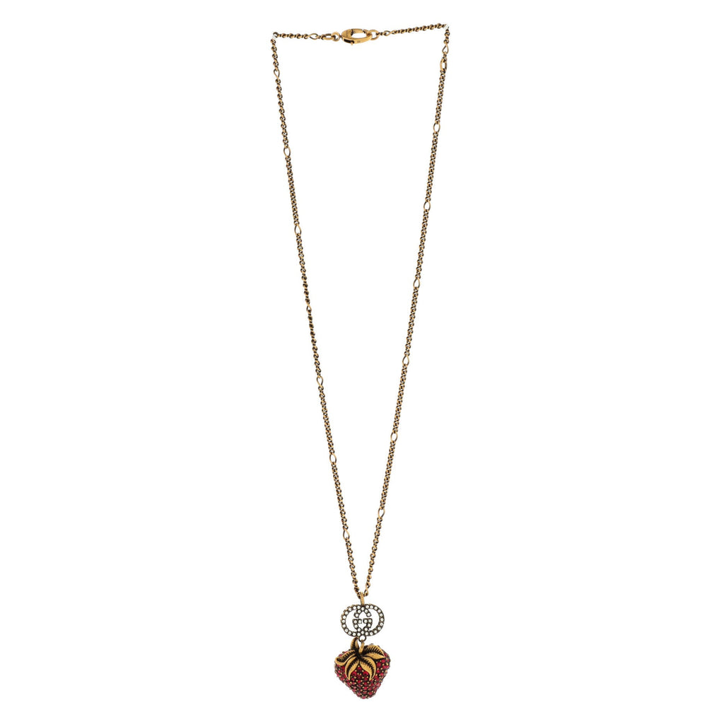 GG Strawberry Pendant Necklace Metal with Crystals