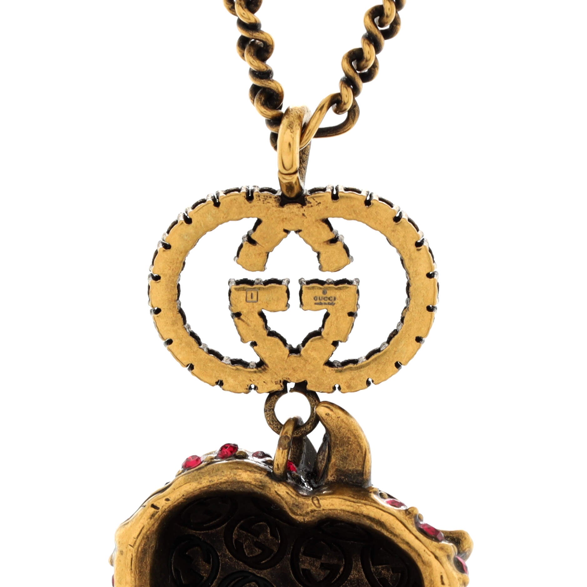 GG Strawberry Pendant Necklace Metal with Crystals
