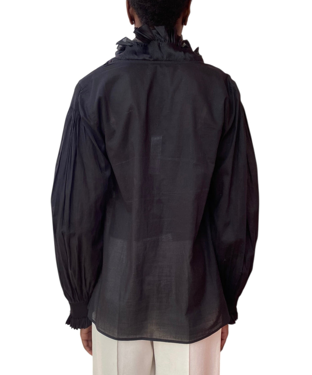 Roberto Cavalli Black Ruffle Trim Sheer Long Sleeve Blouse - 44 / US 8