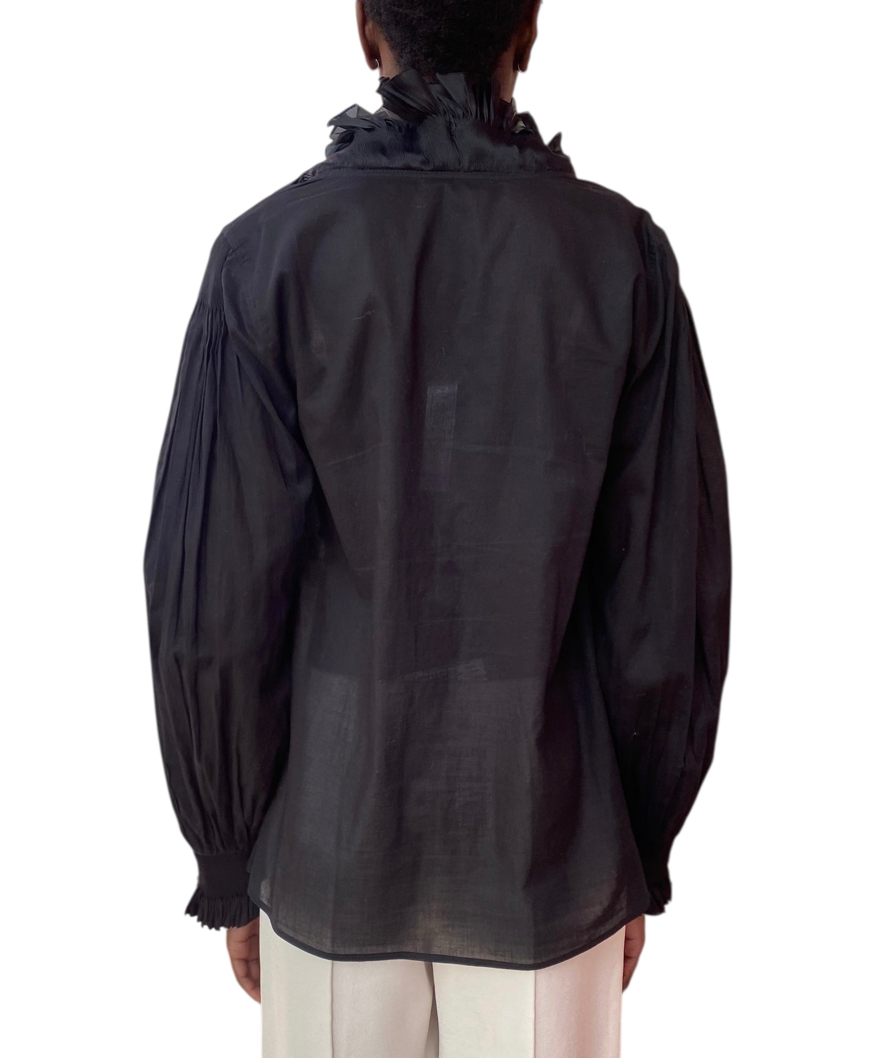 Roberto Cavalli Black Ruffle Trim Sheer Long Sleeve Blouse - 44 / US 8