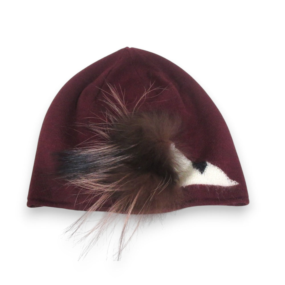 Fendi Monster 100% Wool Silver Fox Fur Knit Cap