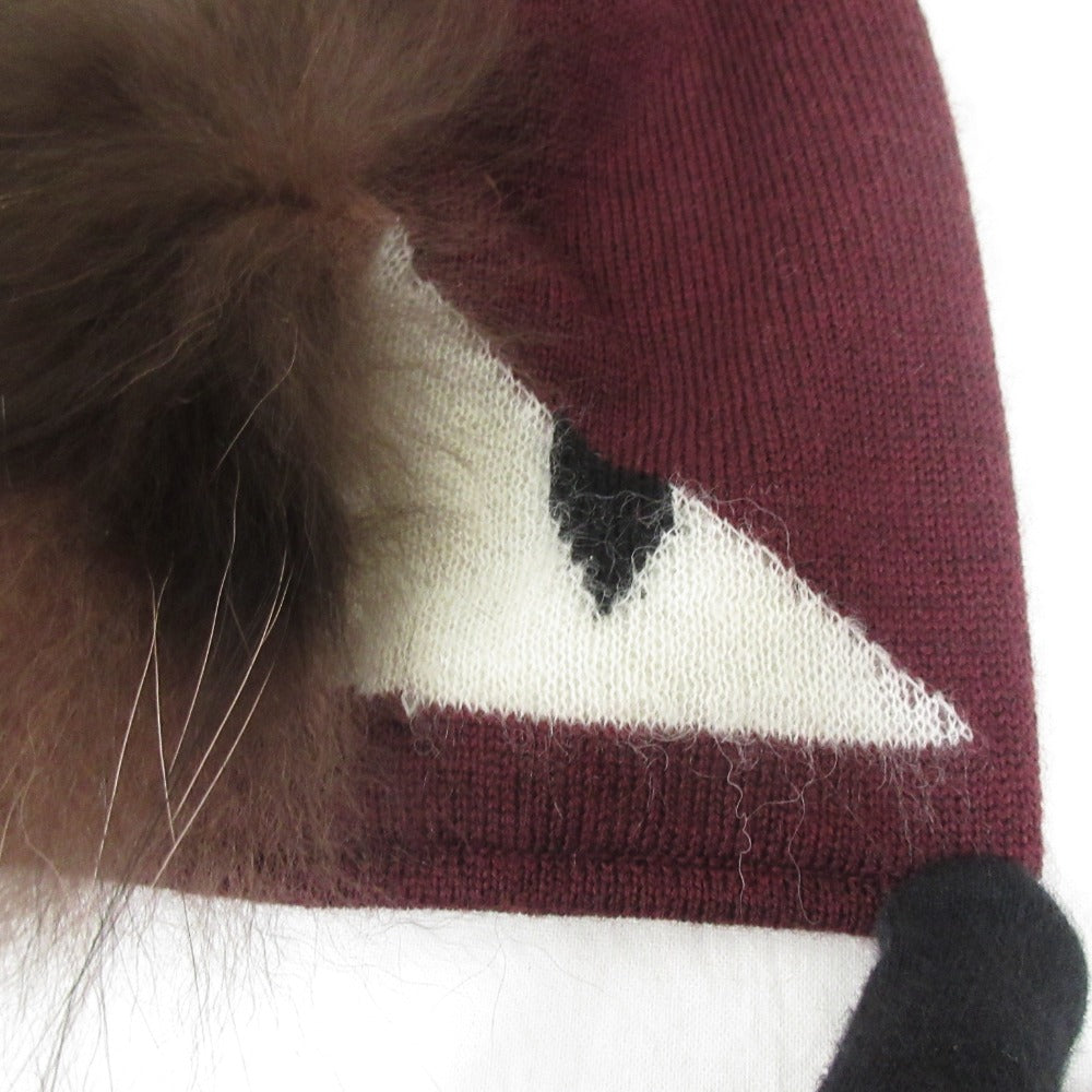 Fendi Monster 100% Wool Silver Fox Fur Knit Cap