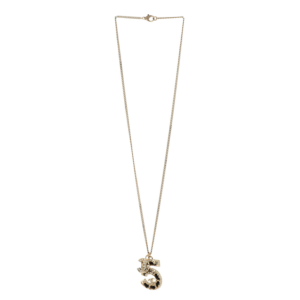 CC No.5 Woven Chain Pendant Necklace Metal with Leather and Crystals