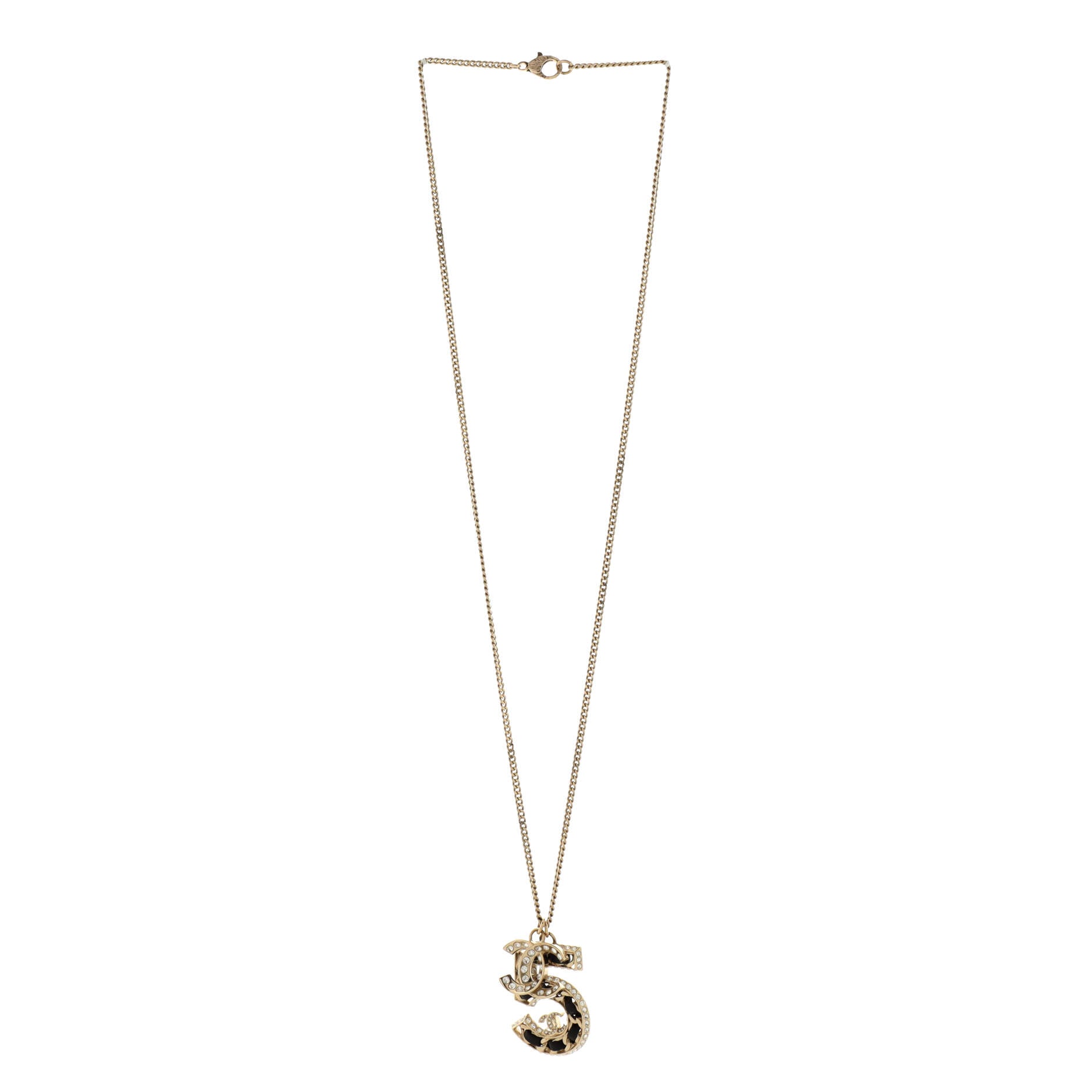 CC No.5 Woven Chain Pendant Necklace Metal with Leather and Crystals