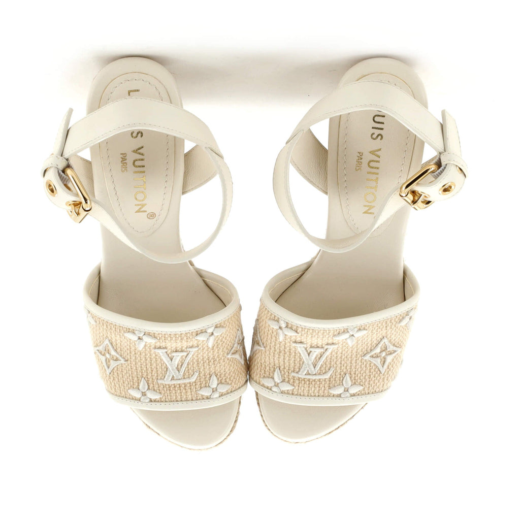 Women's Starboard Wedge Espadrille Sandals Monogram Embroidered Canvas