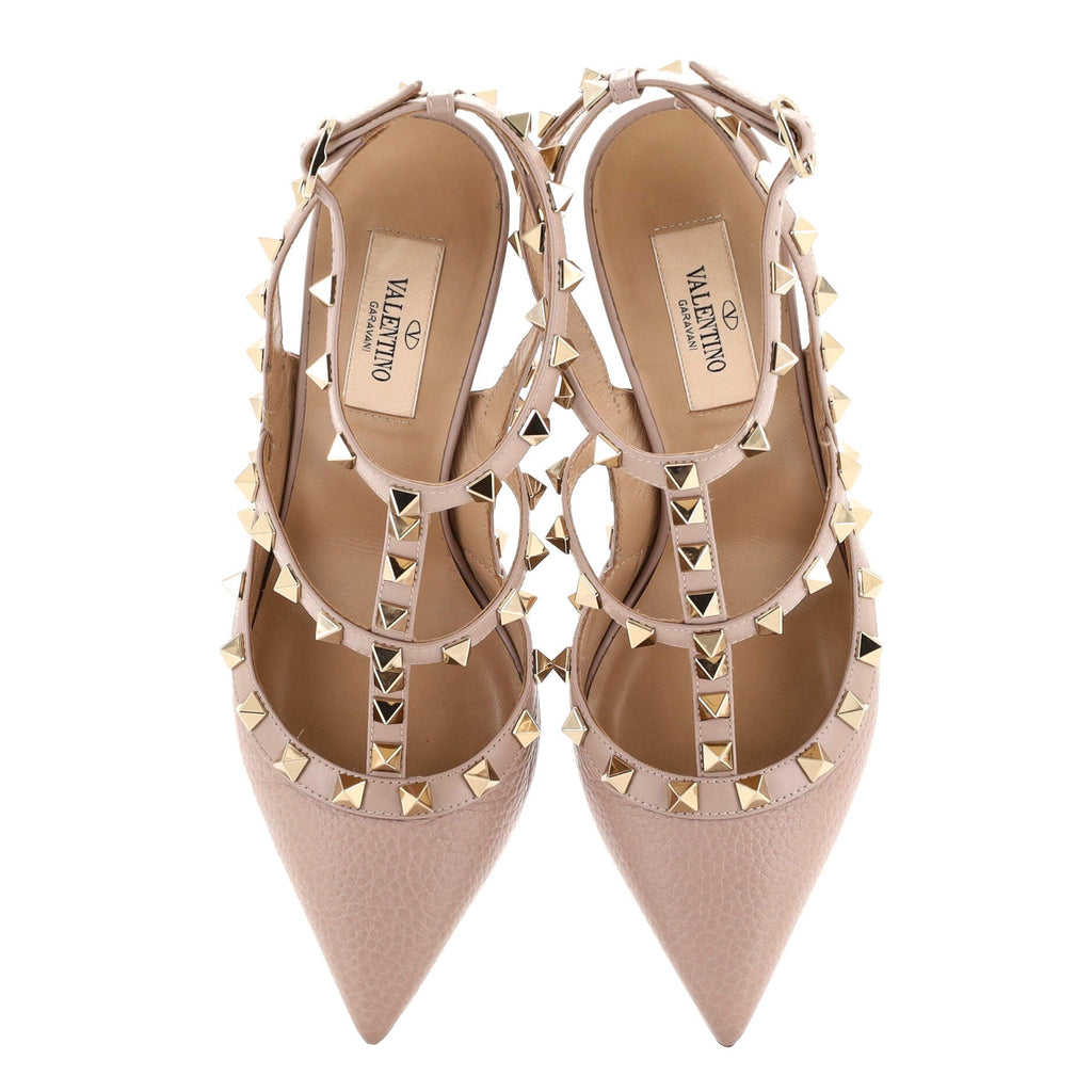 Women's Rockstud Ankle Strap Pumps Leather 100