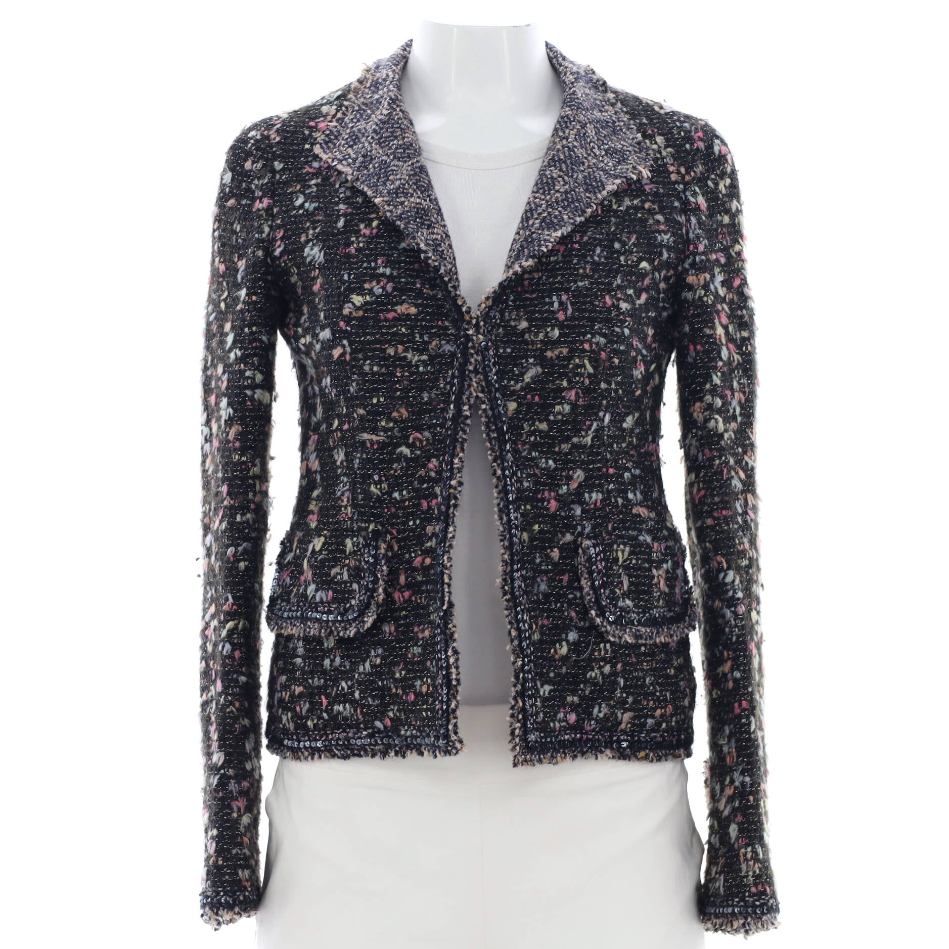 Women's Two Pocket Nehru Collar Jacket Tweed
