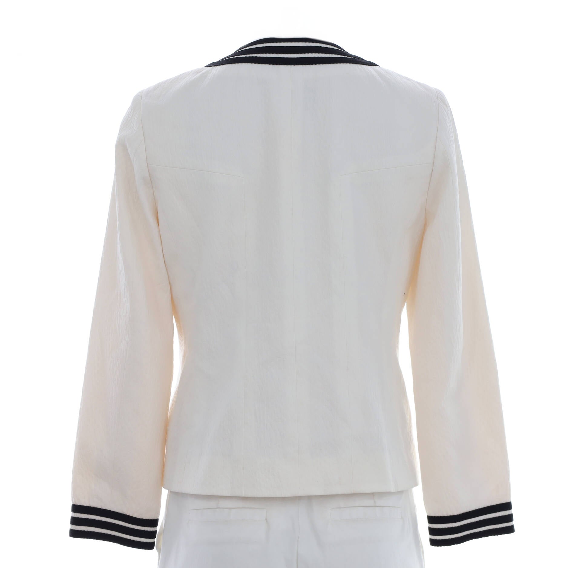 Women's Vintage Striped Collarless Jacket Stitched Cotton and Viscose