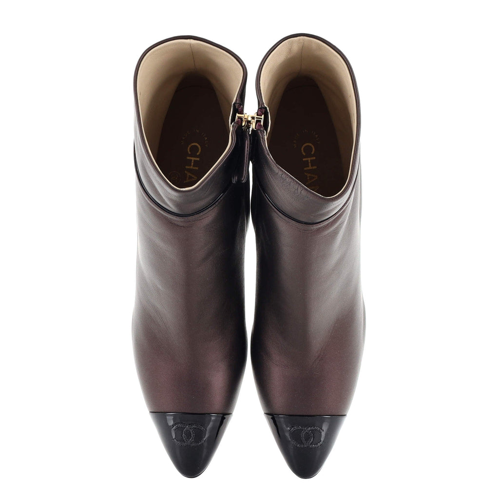 Women's CC Cap Toe Ankle Boots Leather with Patent