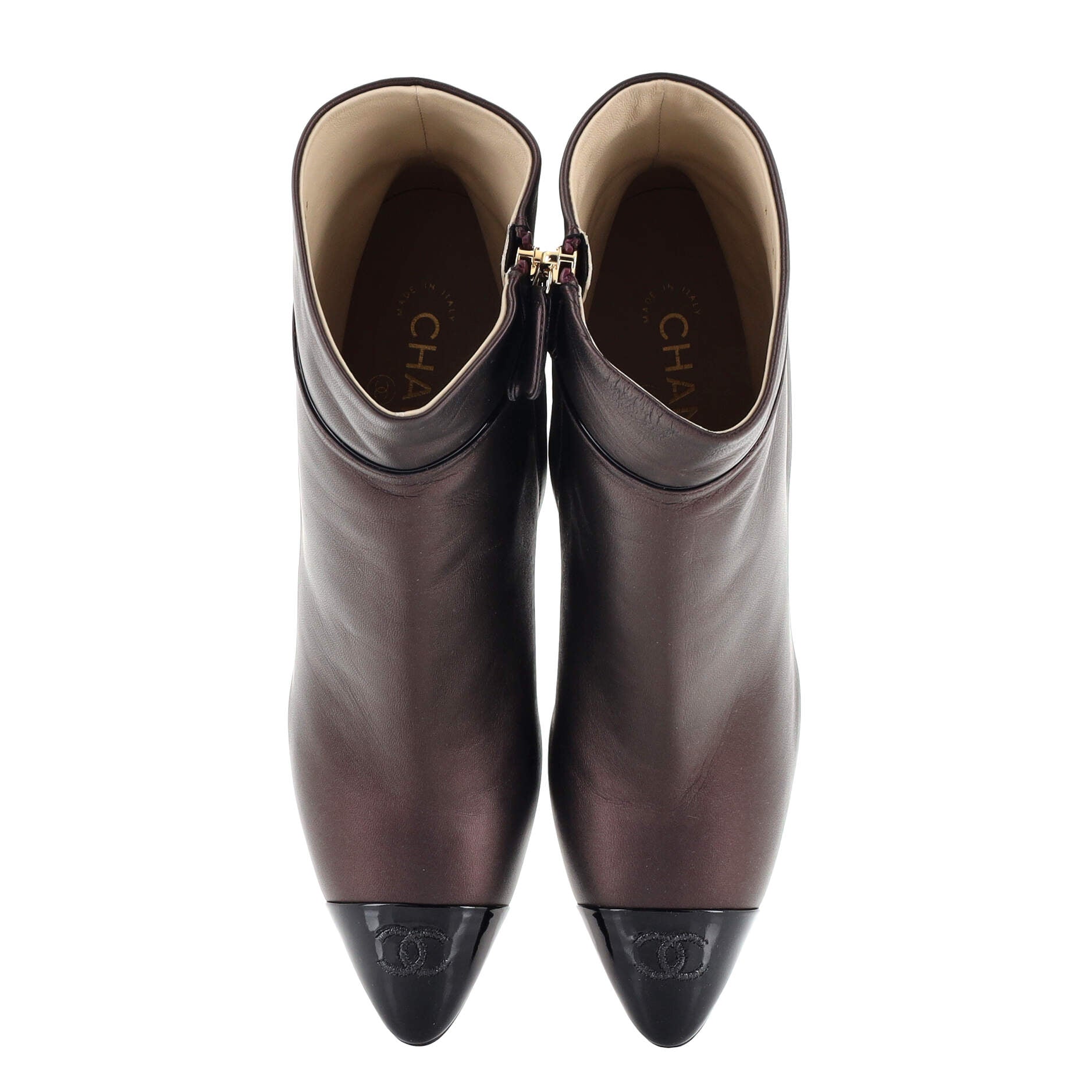 Women's CC Cap Toe Ankle Boots Leather with Patent