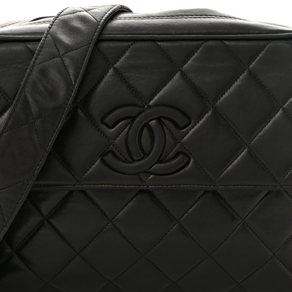 Lambskin Quilted Tassel Flap Camera Case Black