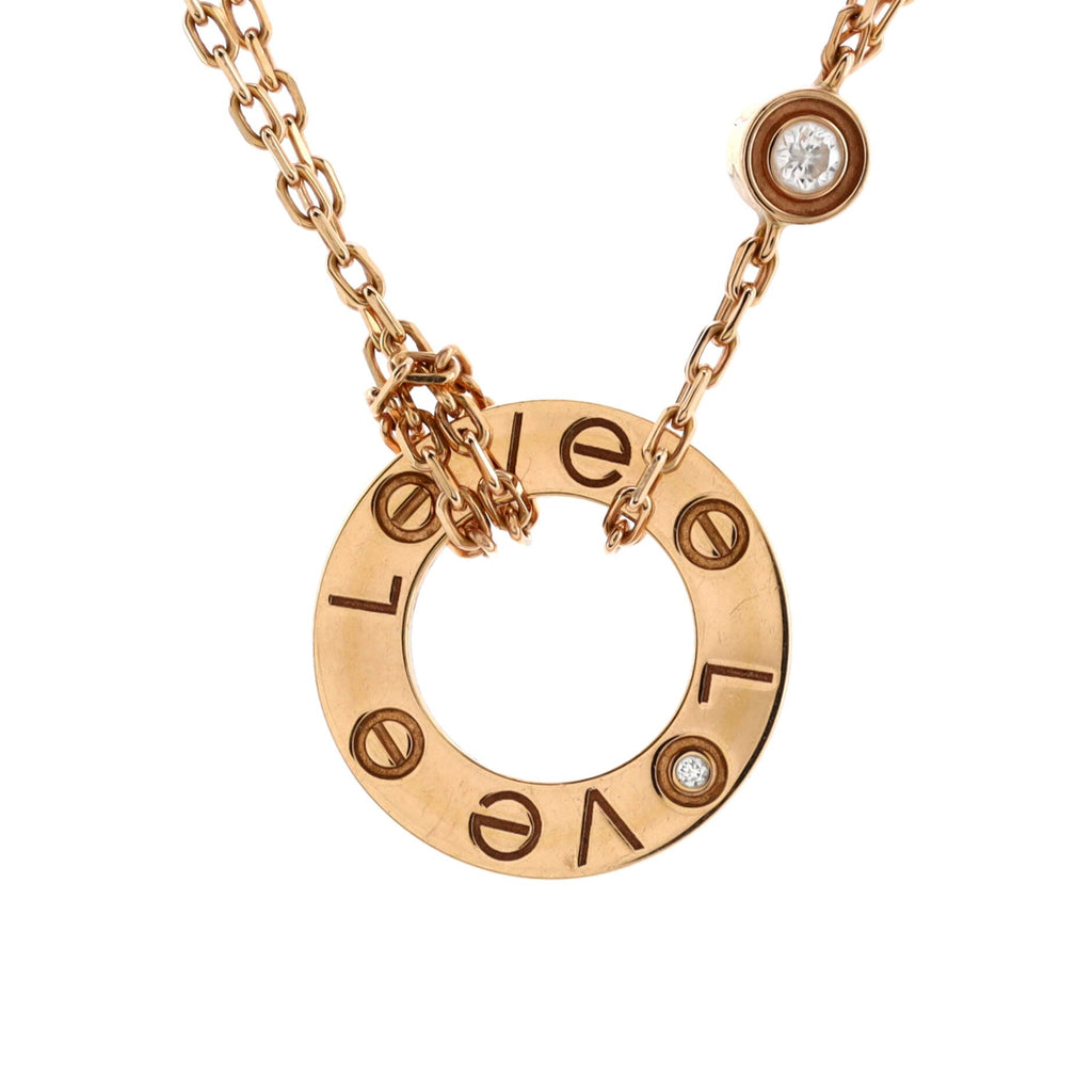 2 Diamonds Love Pendant Necklace 18K Rose Gold and Diamonds