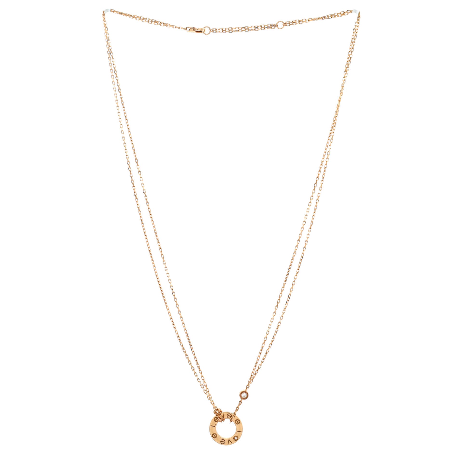 2 Diamonds Love Pendant Necklace 18K Rose Gold and Diamonds