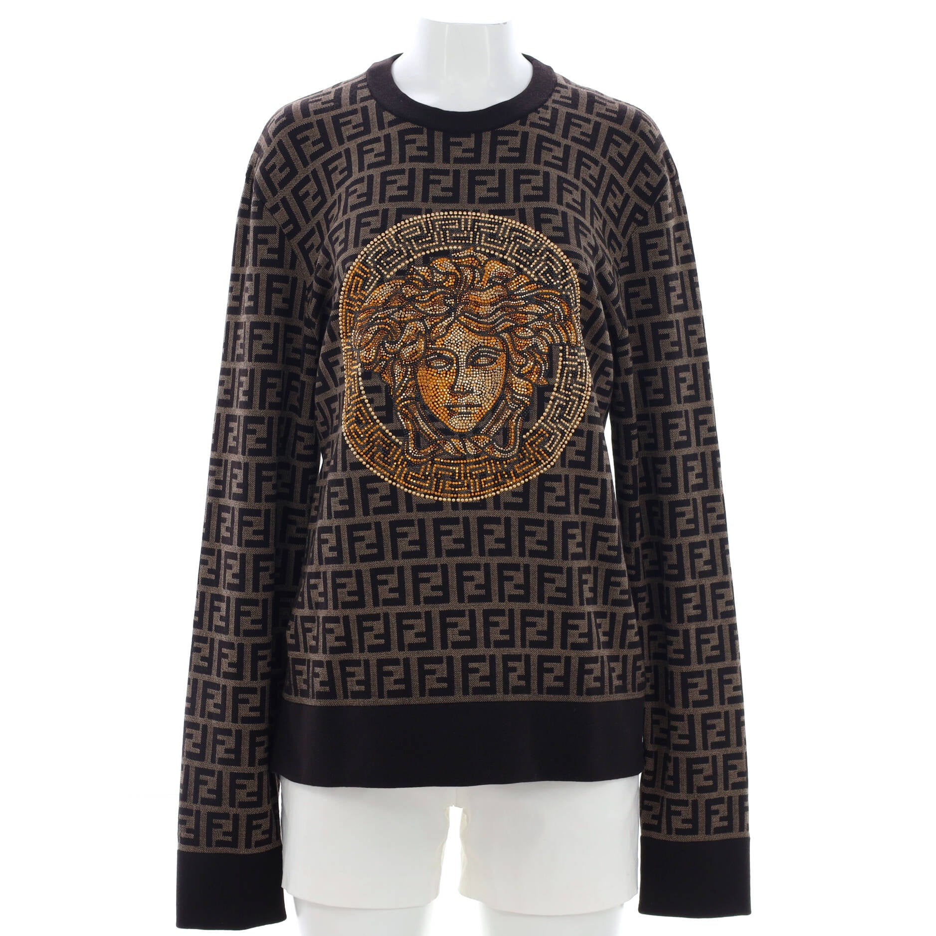 x Fendi Fendace Women's Medusa Crewneck Sweater Embellished Wool