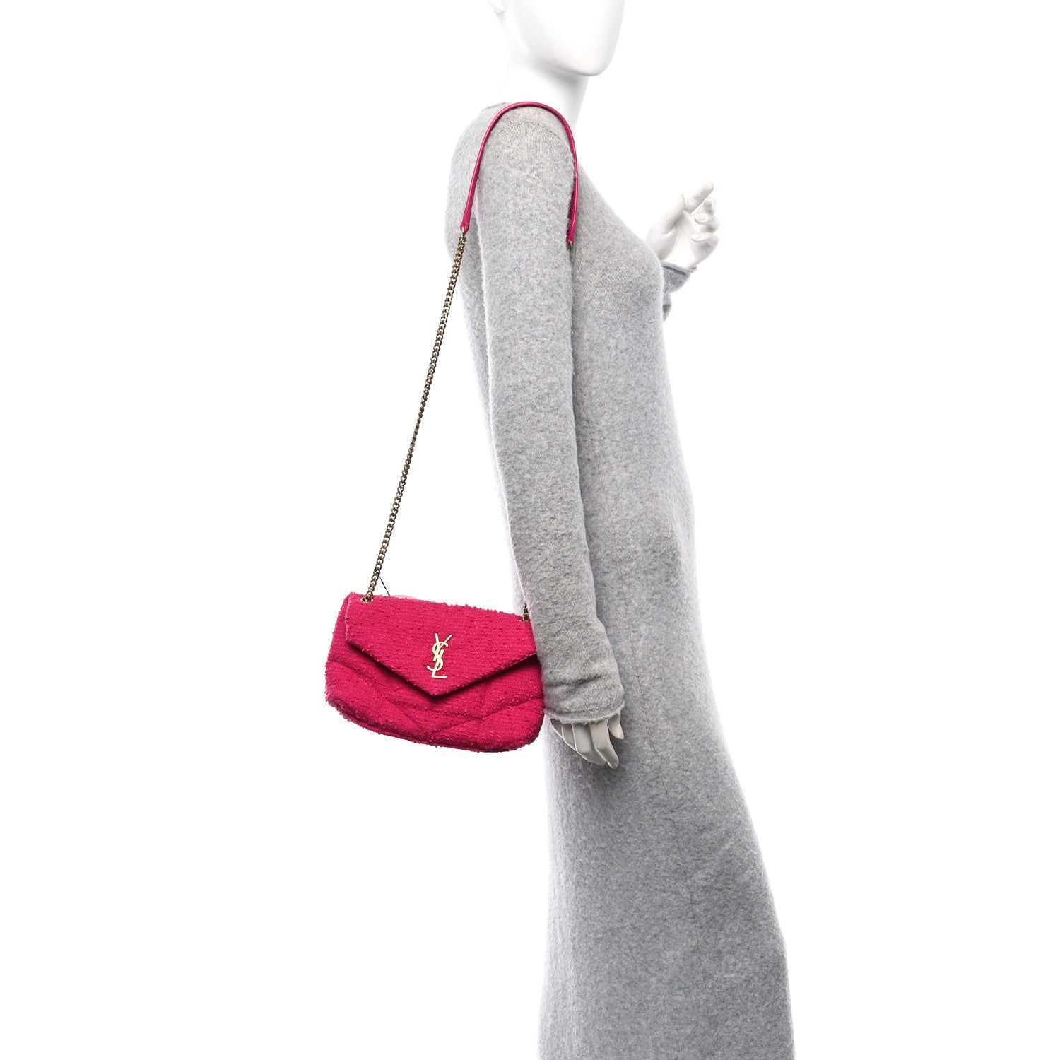 Boucle Tweed Quilted Toy Loulou Puffer Monogram Chain Satchel Magenta
