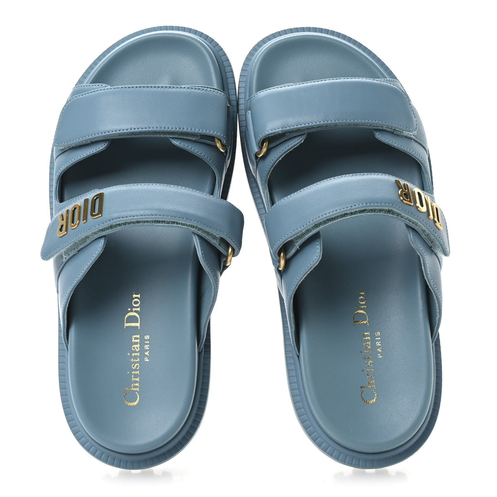 Lambskin Dioract 10mm Slide Sandals 37.5 Dusty Sky
