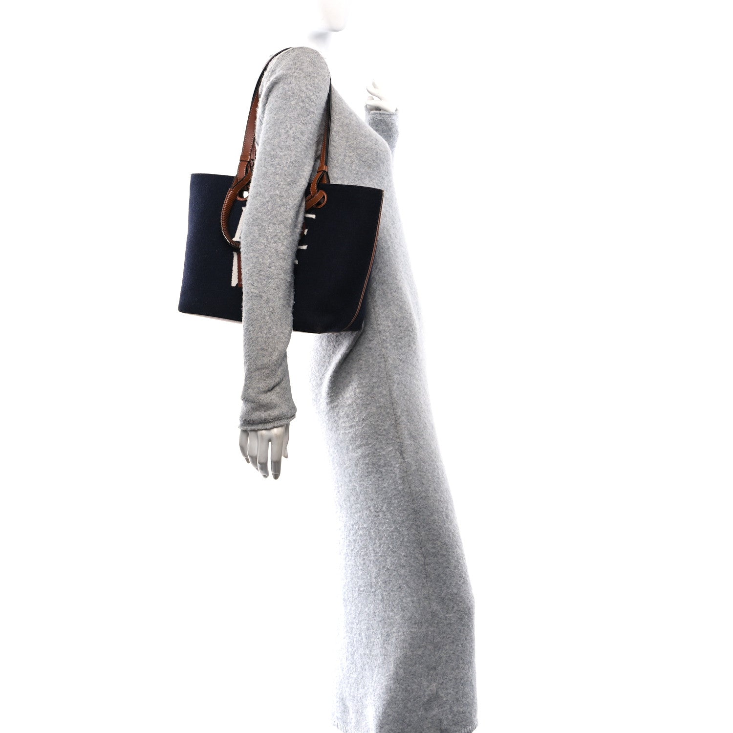 Wool Calfskin Small Love Anagram Tote Navy Tan