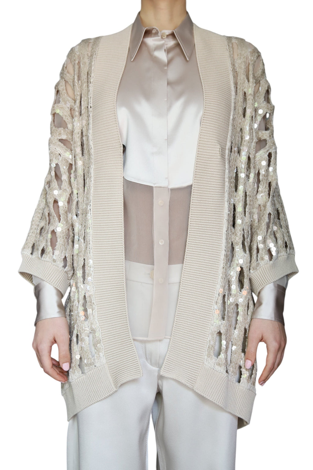 Brunello Cucinelli Knit Sequin Cutout igan - IT 44 / US 8