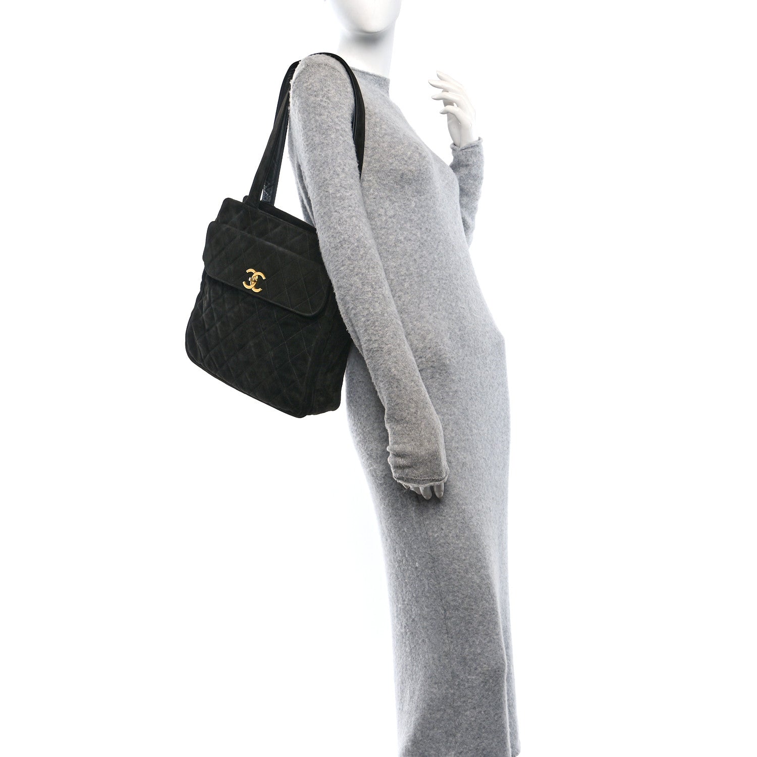 Suede Quilted CC Shopping Tote Black