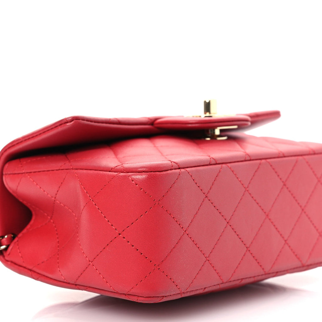 Lambskin Quilted Mini Top Handle Rectangular Flap Red