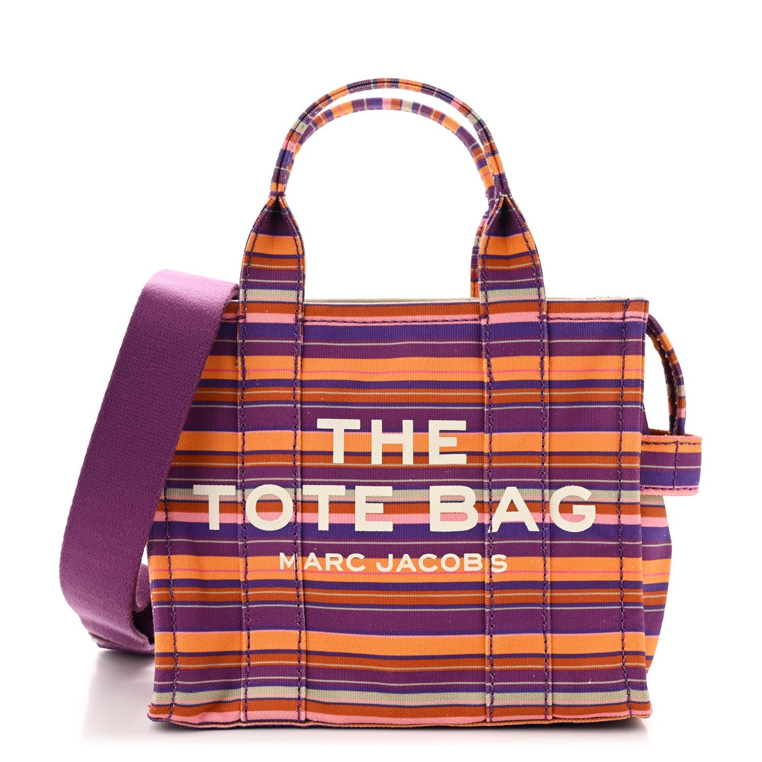 Cotton Canvas Striped Mini The Traveler Tote Bag Purple Multicolor