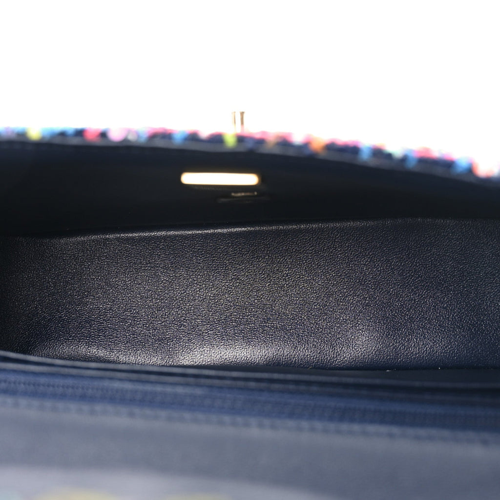 Tweed Quilted Mini Rectangular Flap Navy Blue Multicolor