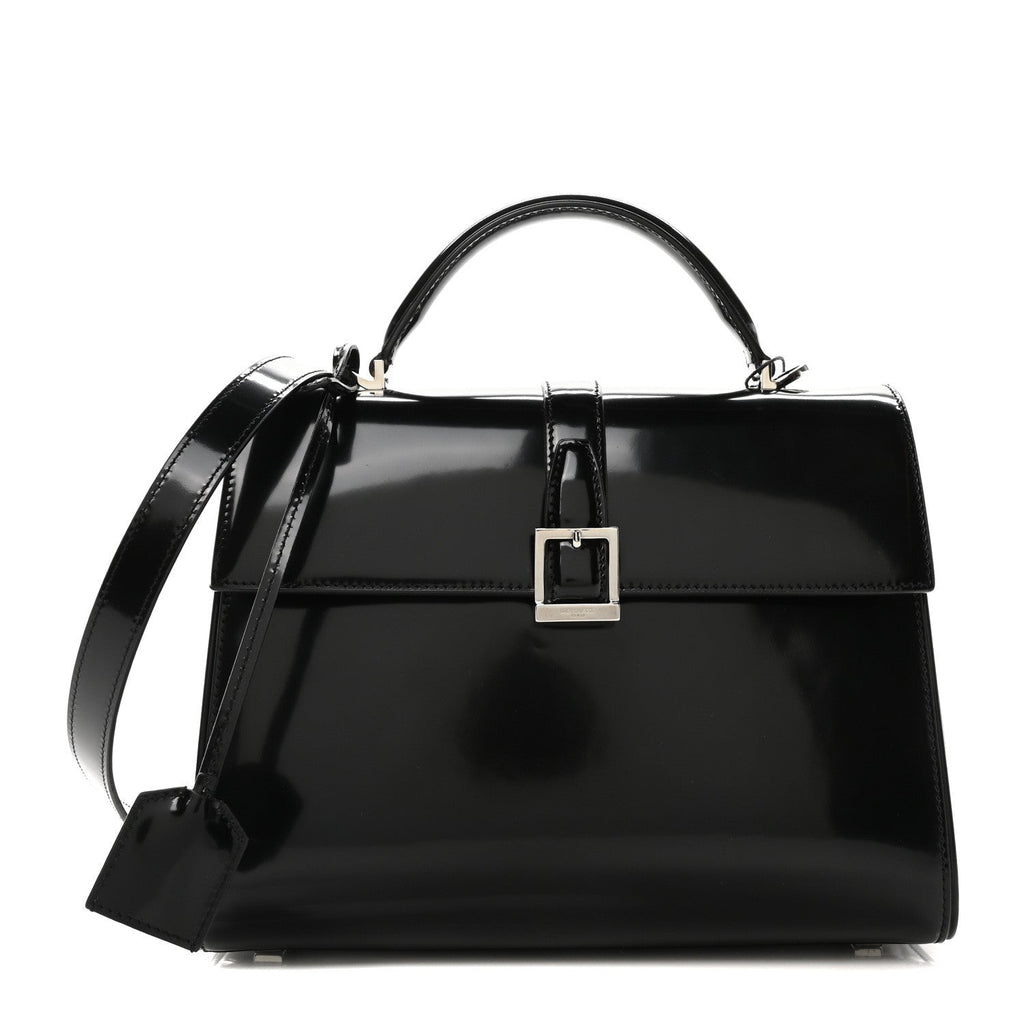 Shiny Calfskin Le Fermoir Top Handle Bag Small Black